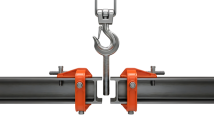 Industrial equipment with red clamps and metal hook