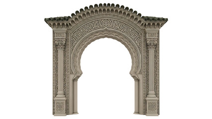 Ornate archway with intricate carvings and Arabic script