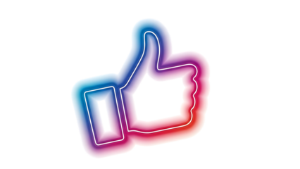 Neon thumbs up symbol with gradient colors