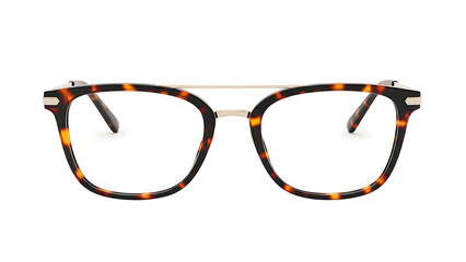 Tortoiseshell glasses with clear lenses on transparent background