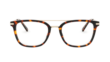 Tortoiseshell glasses with clear lenses on transparent background