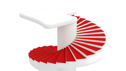 Red and white spiral staircase with transparent background