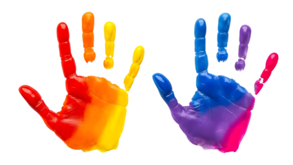Colorful handprints on transparent background