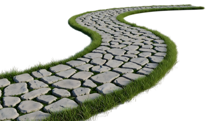 Curved stone pathway with grass