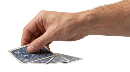 Hand drawing a card from a deck on transparent background