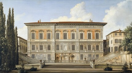 Fototapeta premium Grand Palace on a Hillside: A 18th Century Italian Estate