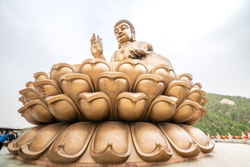 Great Buddha Statue on a lotus flower in the Nanshan scenic area of the Jiaodong Peninsula, Longkou, Shandong, China