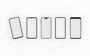 Smartphone Screen Mockups Set with Multiple Mobile Devices and Blank Displays on White Background