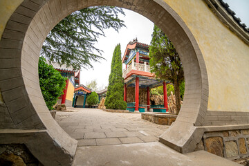 Traditional Chinese pavilions in Nanshan scenic area in Longkou, China