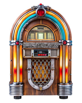  Photo of a vintage jukebox retro music player isolated on white background, PNG. AI Generated