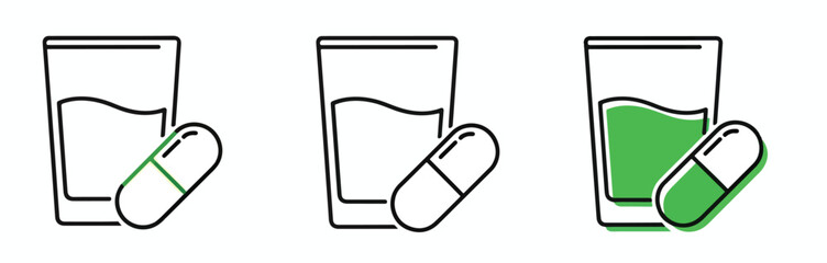 Medication and water icons - Glyph and solid icon set - Flat Design Icon - line icon set - Flat Vector icon, icon, Editable stroke icon, Modern icon collection