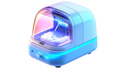 Futuristic, small, blue device with a glowing interior, isolated on white
