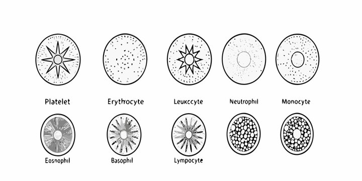 Illustrative diagram of various human blood cell types and their cellular structures
