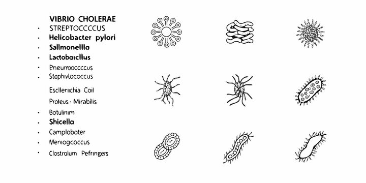 Illustrative depictions of various bacterial species and their distinct morphologies