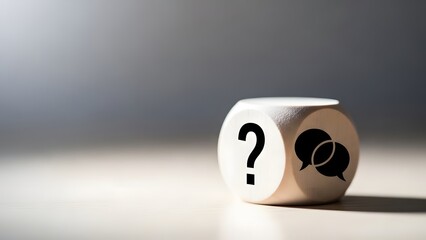 Question mark and speech bubbles on dice