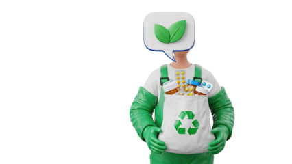 3D Character with Recycling Bag and Pills