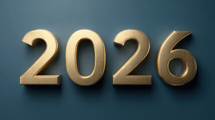 Elegant golden 2026 numerals on a sophisticated dark blue background, representing the upcoming year with style and anticipation for the future.