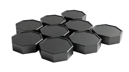Group of Black Octagonal Display Stands on White Background