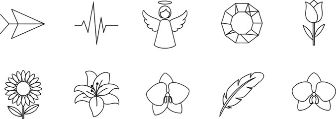 Obraz premium a set of line drawings of flowers and feathers