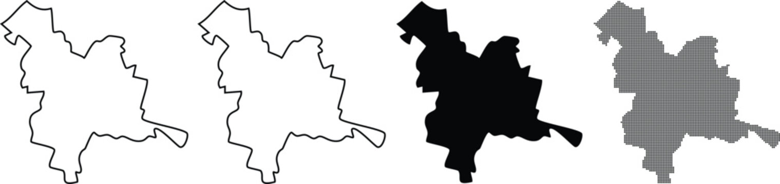 Bonn map silhouette vector outline illustration including administrative border contour black solid and pixelated design