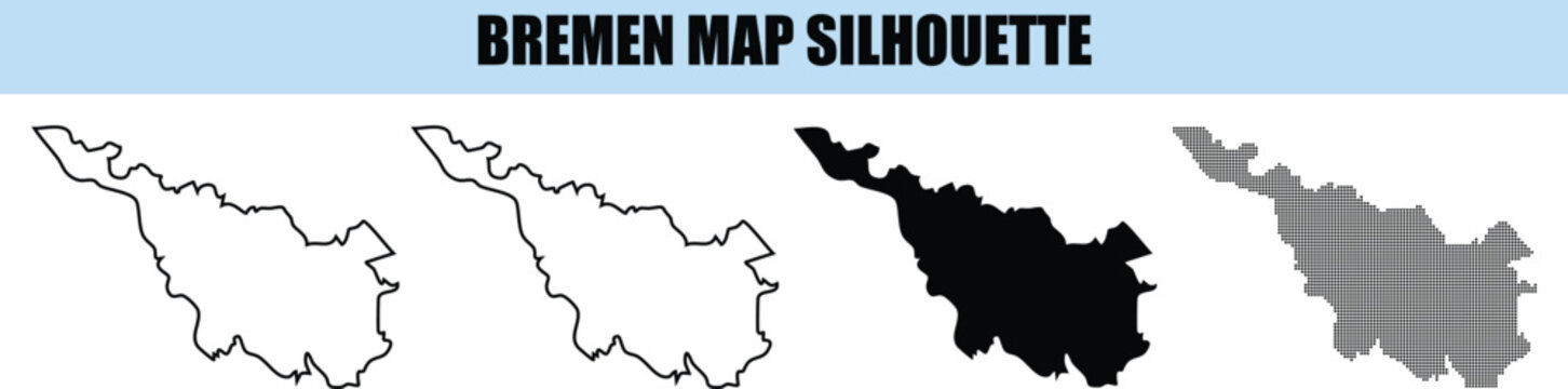 Bremen map silhouette collection of federal state borders in germany with outline and solid black graphic design styles
