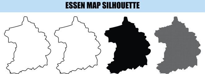 Obraz premium Essen map silhouette graphic bundle showcasing german city territory in various visual styles like halftone and contours