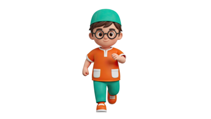 Cartoon Boy in Prayer Cap Running