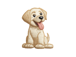 Adorable golden retriever puppy embroidered design with happy expression