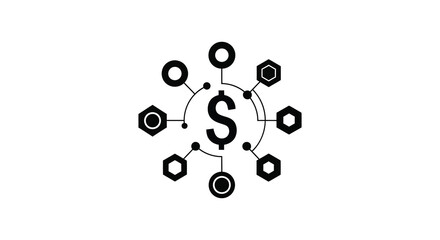 A striking black and white design featuring a dollar sign connected to geometric shapes silhouette © Kuntol02