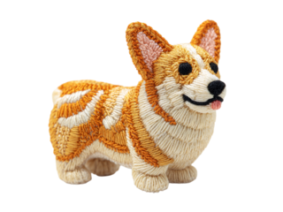 Adorable embroidered corgi figurine with orange and white thread