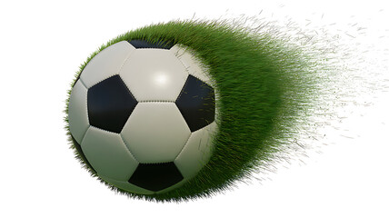 Obraz premium A dynamic soccer ball surrounded by flowing green grass showcasing movement and energy