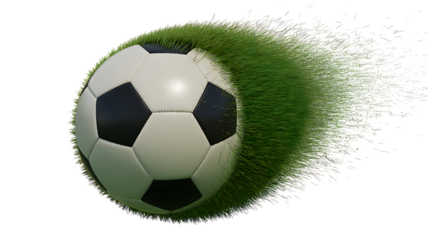 A dynamic soccer ball surrounded by flowing green grass showcasing movement and energy