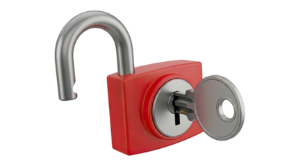 Red padlock with key in lock