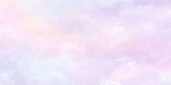 A soft pastel watercolor wash featuring gentle blends of pink lilac and pale blue hues creates a dreamlike effect