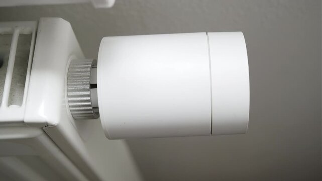Male hand pressing thermostat buttons multiple times adjusting heating settings.