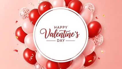 Happy valentines day celebration with red and pink balloons