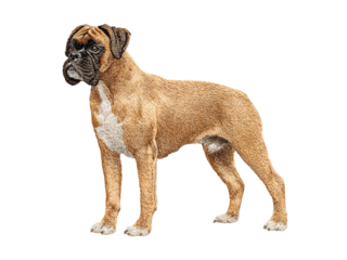 Majestic brown boxer dog standing on black background