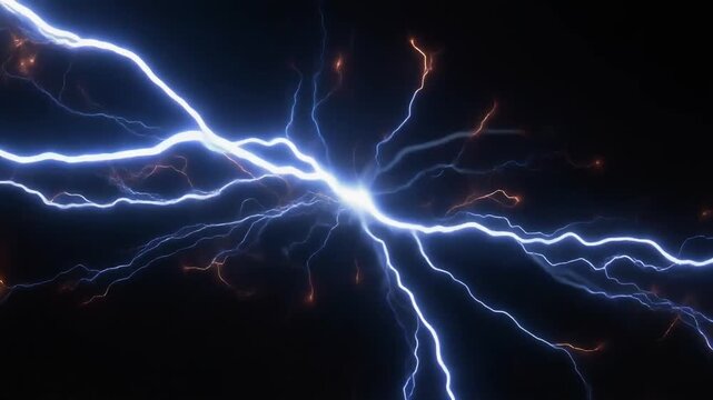 Electricity Lightning Strikes Dark Background.