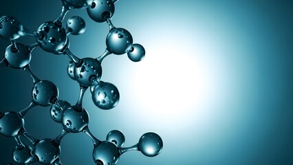 Abstract 3D Molecular Structure on Gradient Blue Background