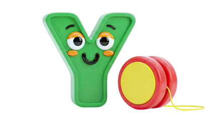 Green Letter Y With Cartoon Face and Yo-Yo