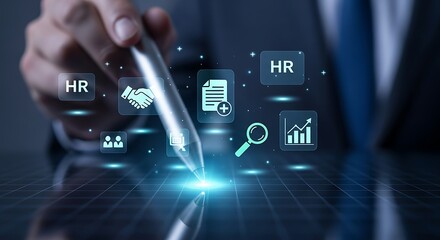 Human resources technology interface digital concepts of recruitment and employee management