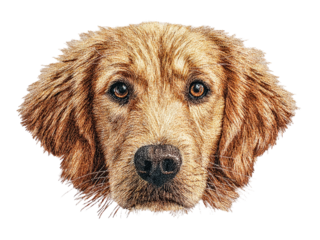 Golden retriever dog with brown eyes looking directly at the camera