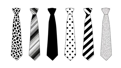 Collection of six unique black and white neckties