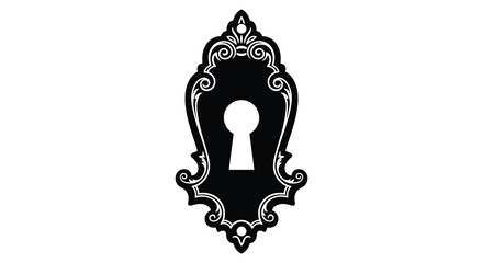 An ornate black frame with a keyhole center exhibiting a striking decorative silhouette