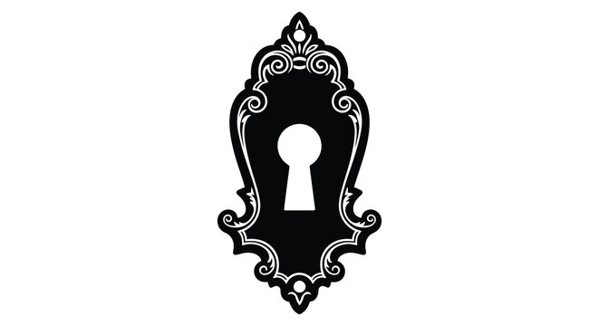 An ornate black frame with a keyhole center exhibiting a striking decorative silhouette
