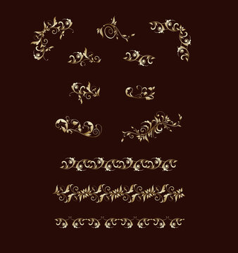 Luxury vintage floral gold borders and decor collection