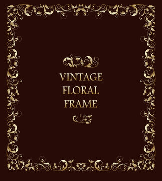 Vector classic luxury floral gold vertical frame