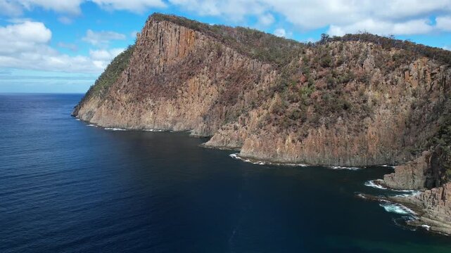 Jurassic Dolerite Cliffs, South Bruny, Tasmania, Australia - Drone Shot