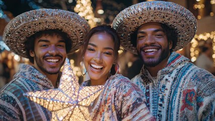 People Celebrate With Lights and Stars During a Festive Gathering Filled With Joy and Laughter Under the Night Sky