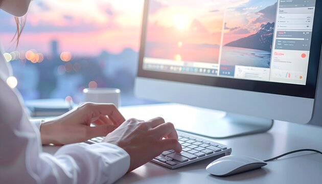 Profesional trabajando en ordenador con an&aacute;lisis digital y entorno tecnol&oacute;gico moderno